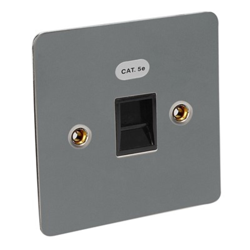Flat Plate 1 Gang RJ45 Outlet Cat5e *Black Nickel ** - Click Image to Close